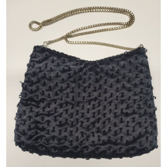 Vintage Beaded Purse Evening Cocktail Floral Design Metal Box Chain La Regale - Picture 4 of 10